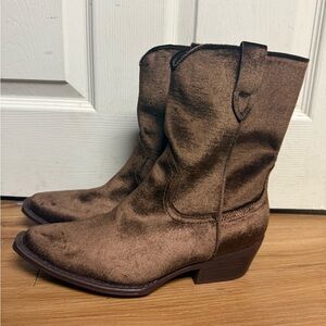 Anthropologie Matisse Coconuts Brown Velvet Heeled Western Cowboy Boots NEW 8.5